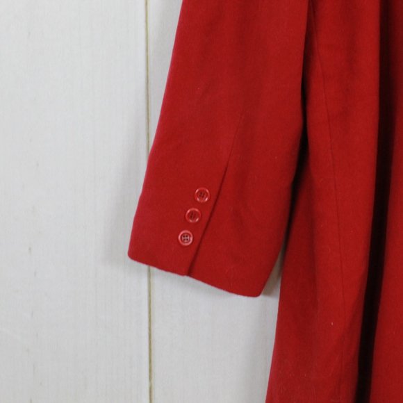 LL Bean Red Wool Blend Lined Button Down Collared Long Coat Jacket - Picture 5 of 9